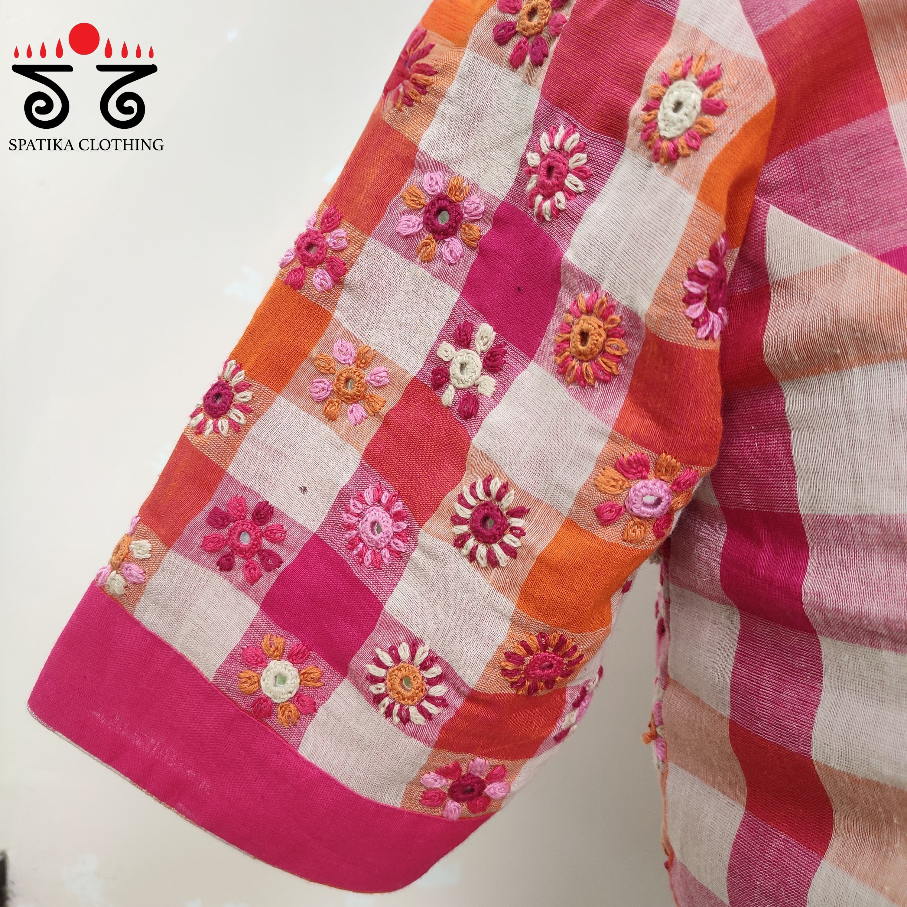 White & Pink 100 Butta -Handcrafted Blouse