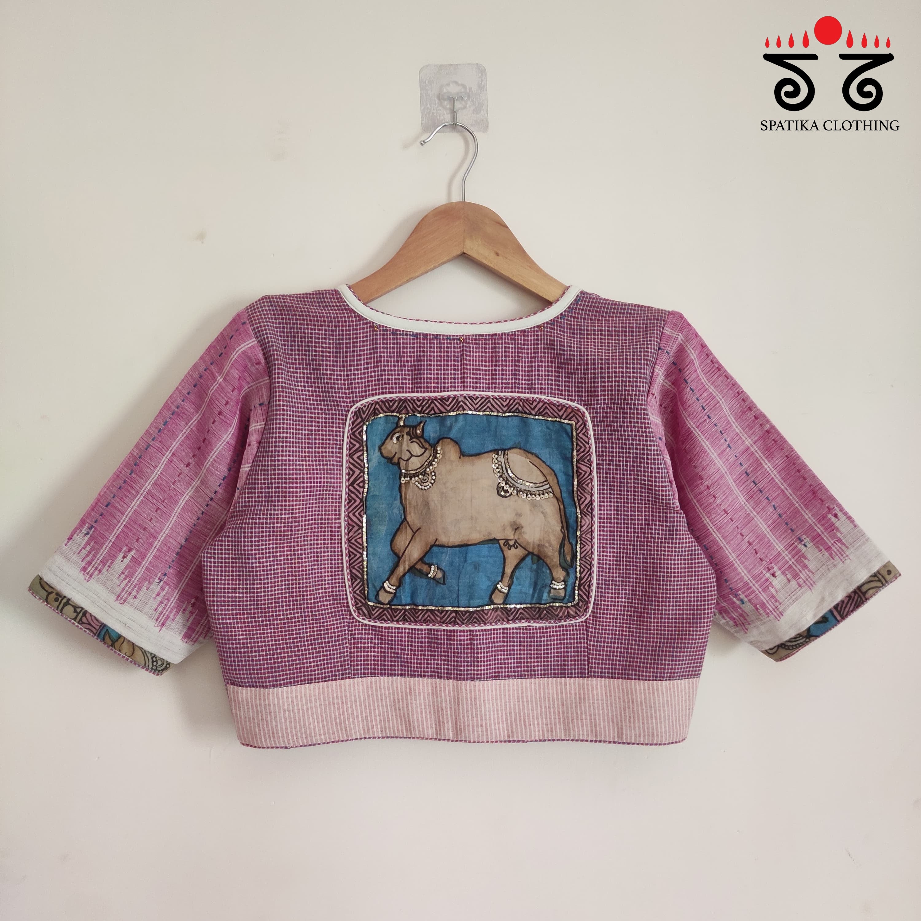 Pink Kalamkari Cow - Handcrafted Blouse