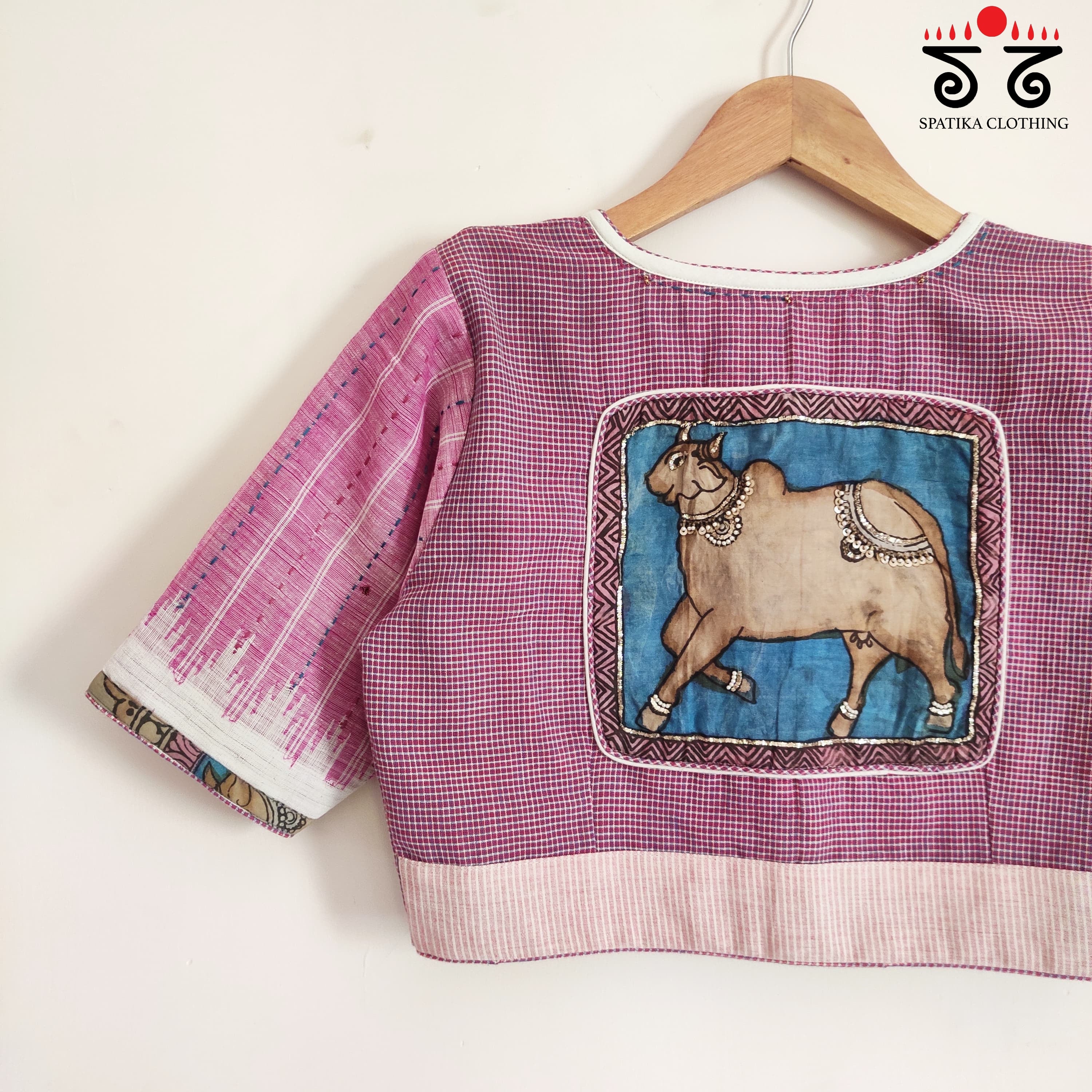 Pink Kalamkari Cow - Handcrafted Blouse