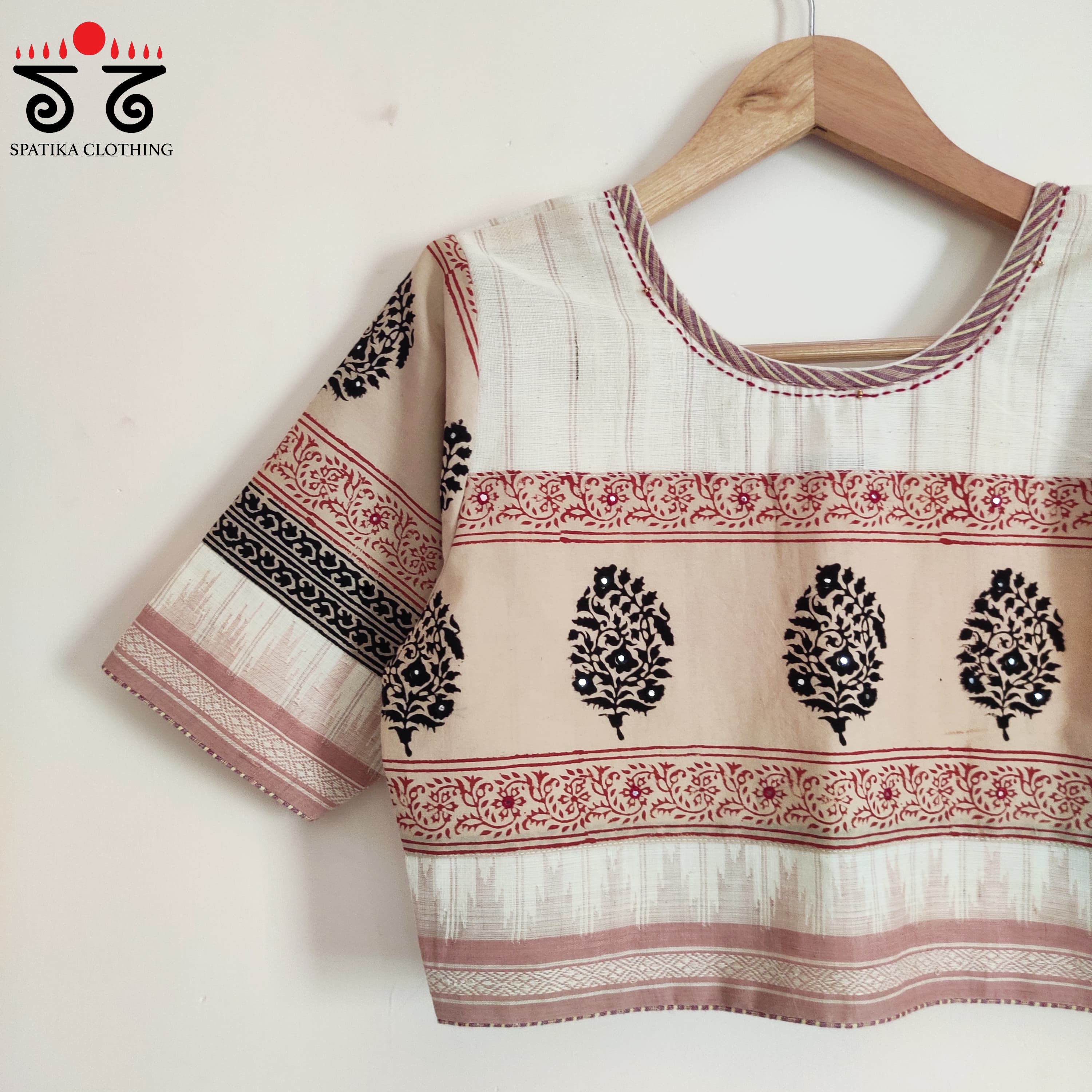 White Ponduru Bagru - Handcrafted Blouse