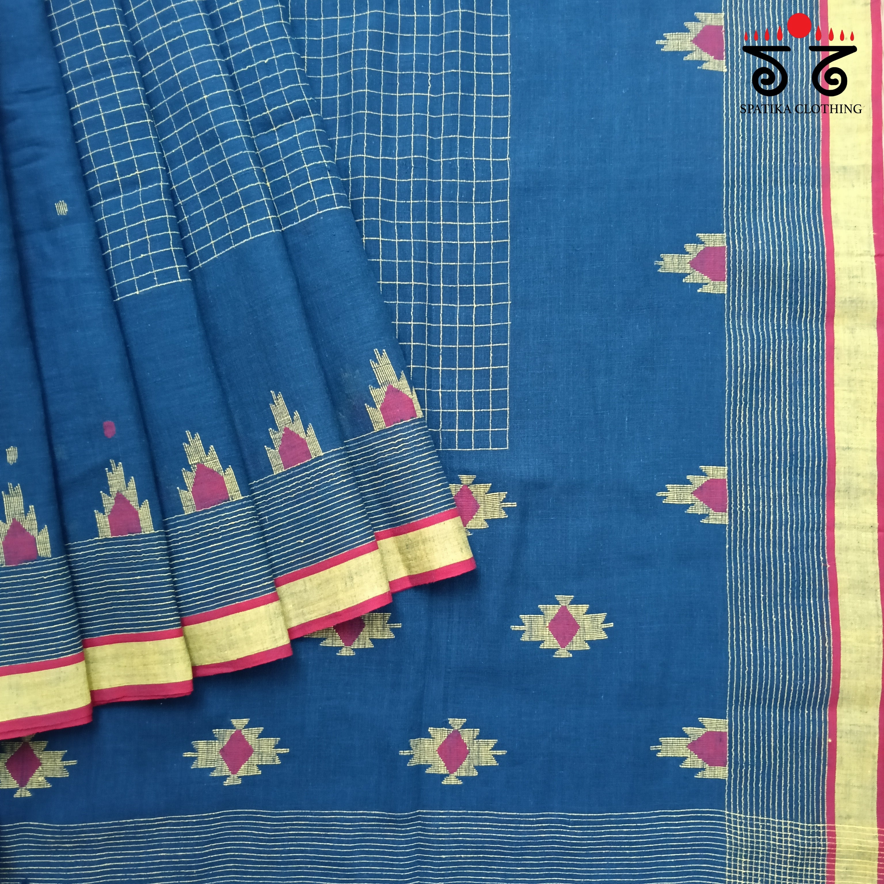 Peacock & Red Jamdhani Bengal Cotton Saree