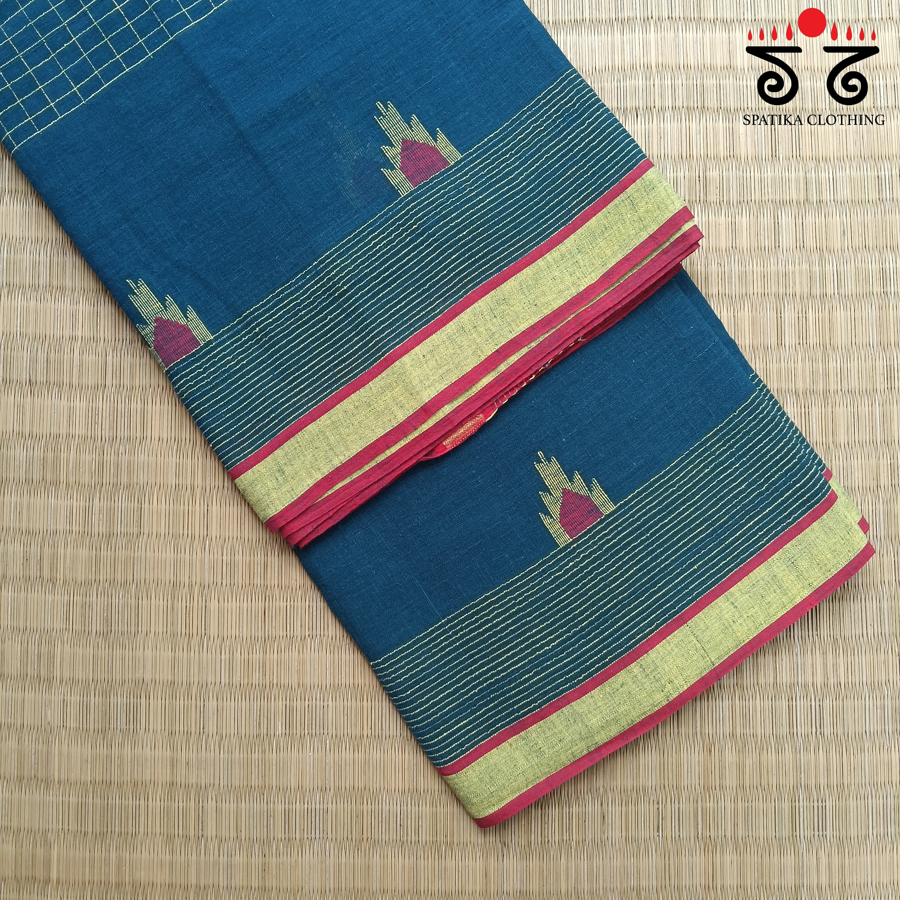 Peacock & Red Jamdhani Bengal Cotton Saree