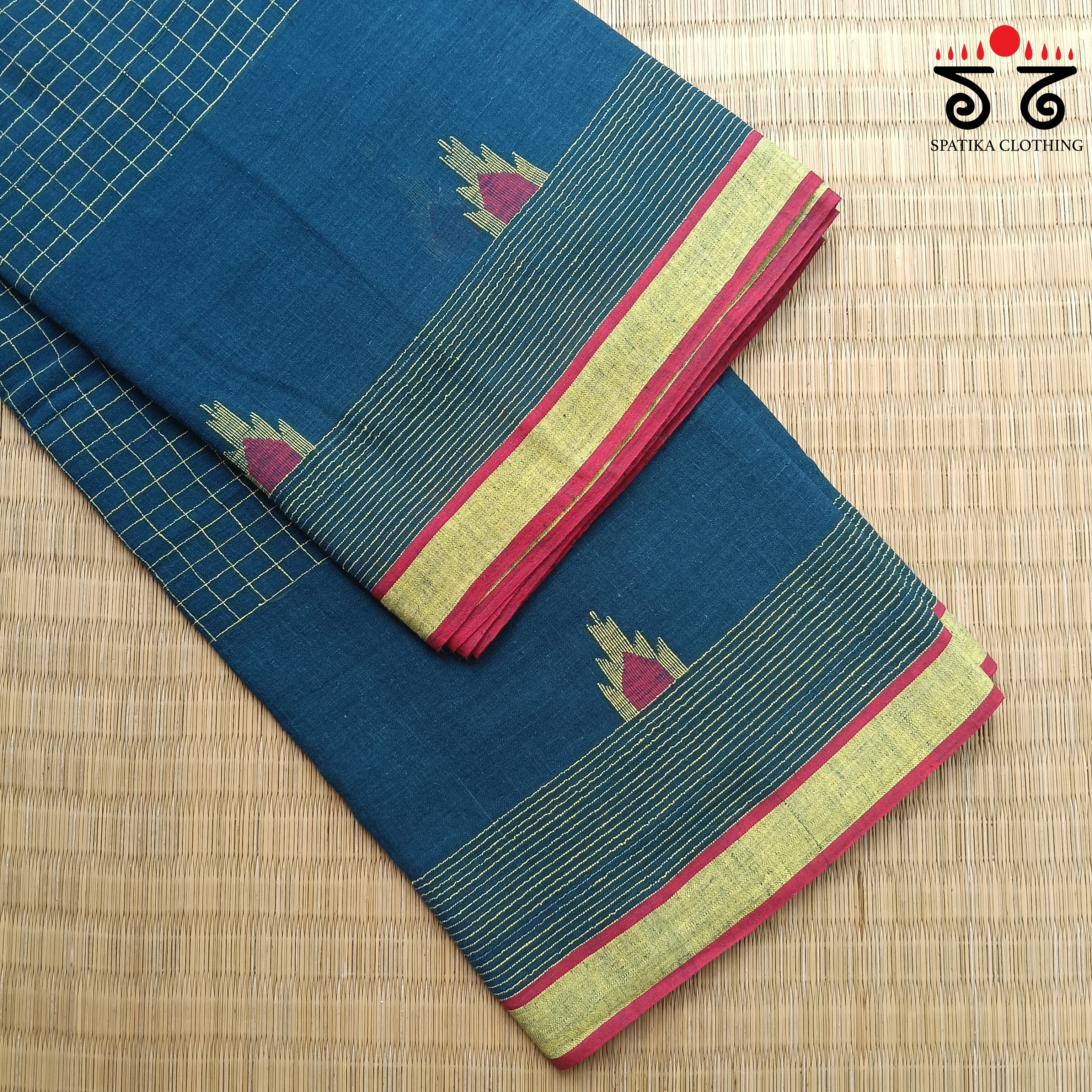 Peacock & Red Jamdhani Bengal Cotton Saree