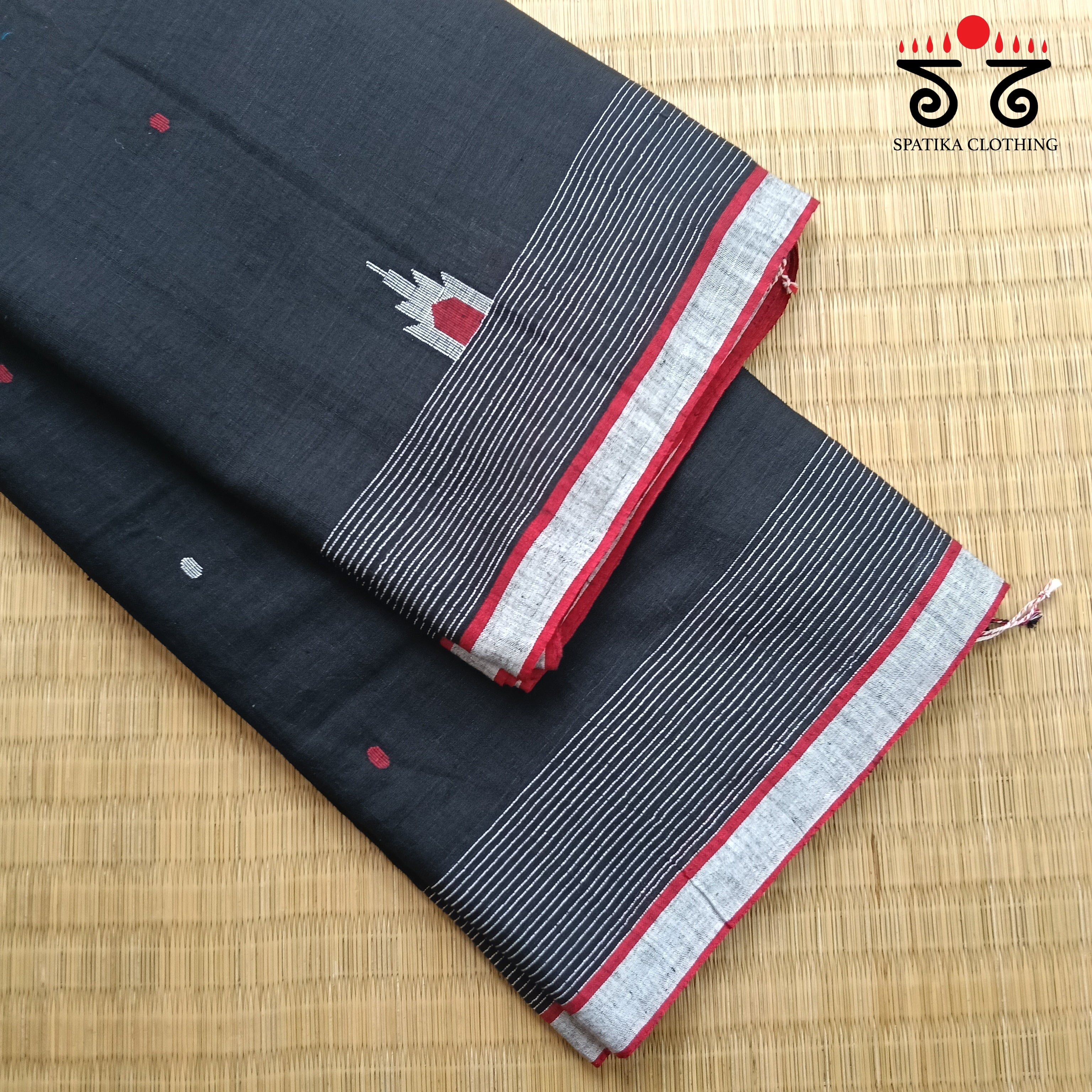 Black Jamdhani Bengal Cotton Saree