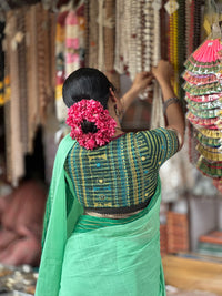 Pista Green Ponduru Handspun Saree - With Silk border with Green Kashi - The Festive Lambani Blouse
