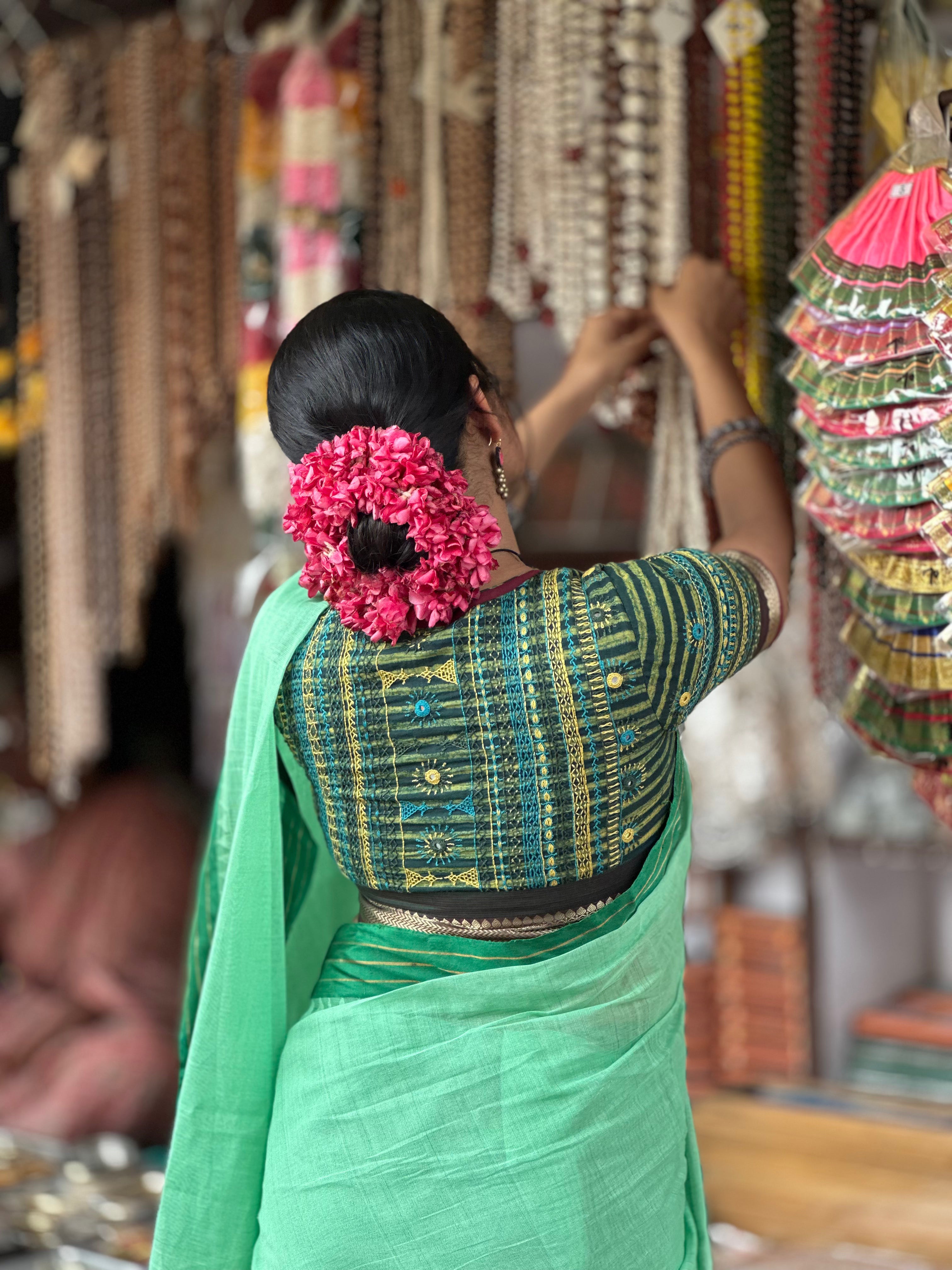 Pista Green Ponduru Handspun Saree - With Silk border with Green Kashi - The Festive Lambani Blouse