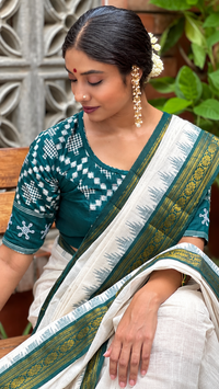 Ponduru Handspun Cotton Saree with Green Telia Rumal - Kolam Blouse