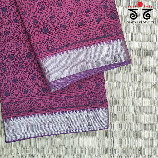 Kalamkari Handblock Print on Mangalagiri Cotton Saree