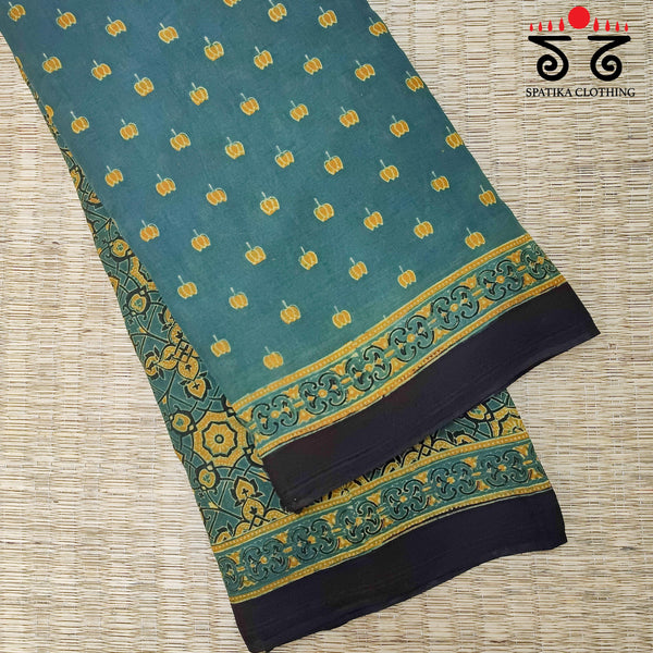 Ajrakh Handblock Print on Mulmul Cotton Saree