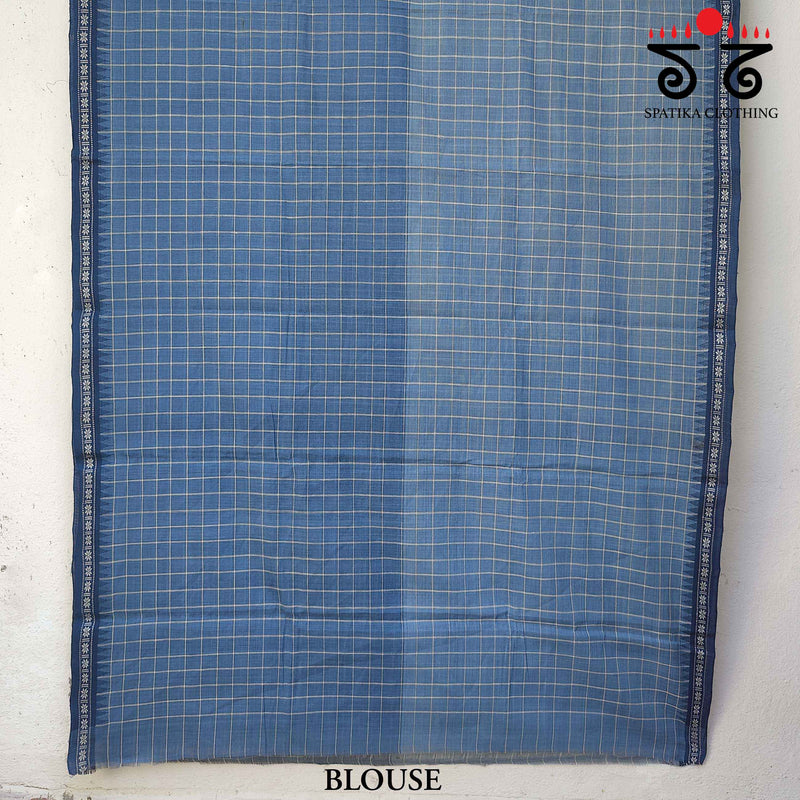 Checkered - Half & Half Ponduru Handspun Cotton Saree