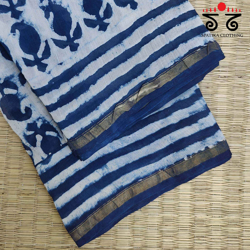 Handblock Print on Chanderi Silk Cotton Saree