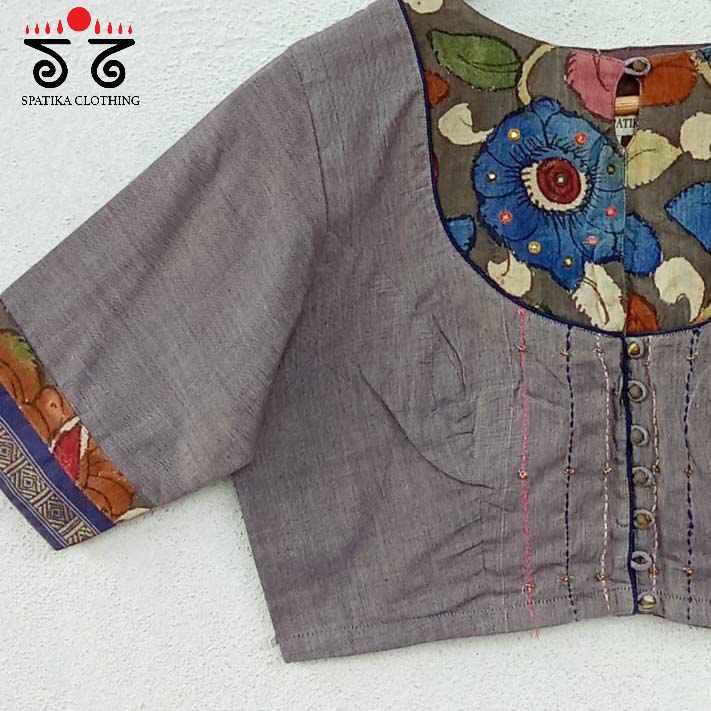 Pen Kalamkari Hand embroidered Blouse