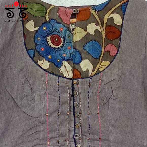 Pen Kalamkari Hand embroidered Blouse