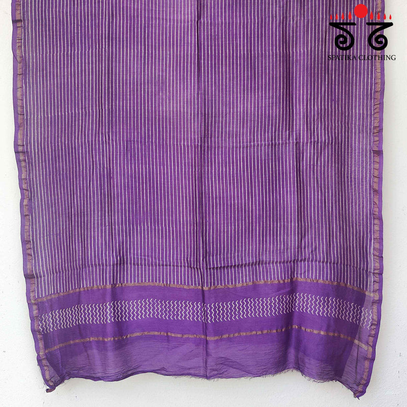 Akola Handblock Print on Chanderi Dupatta