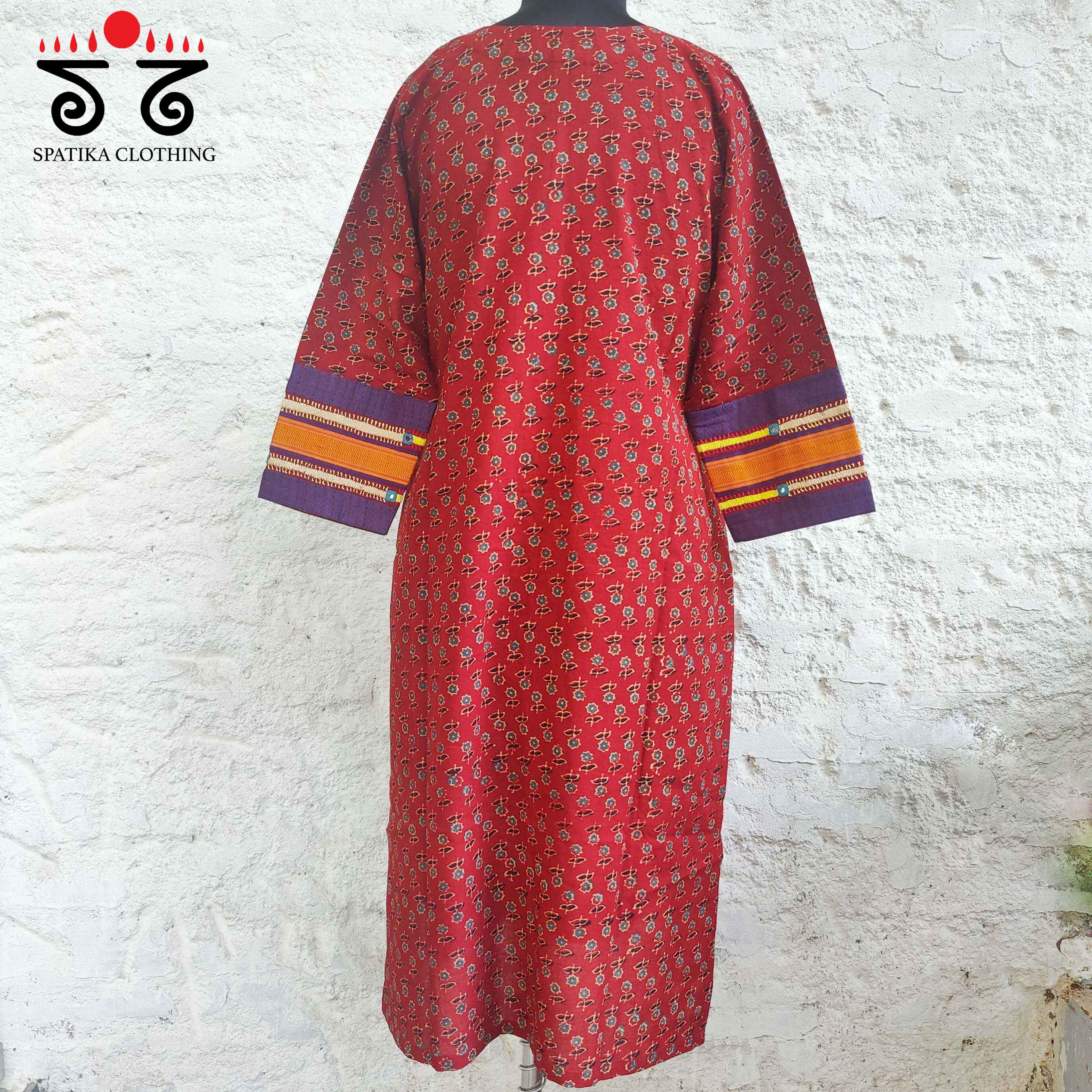 Ajrakh -  Khun Hand Embroidered Kurta