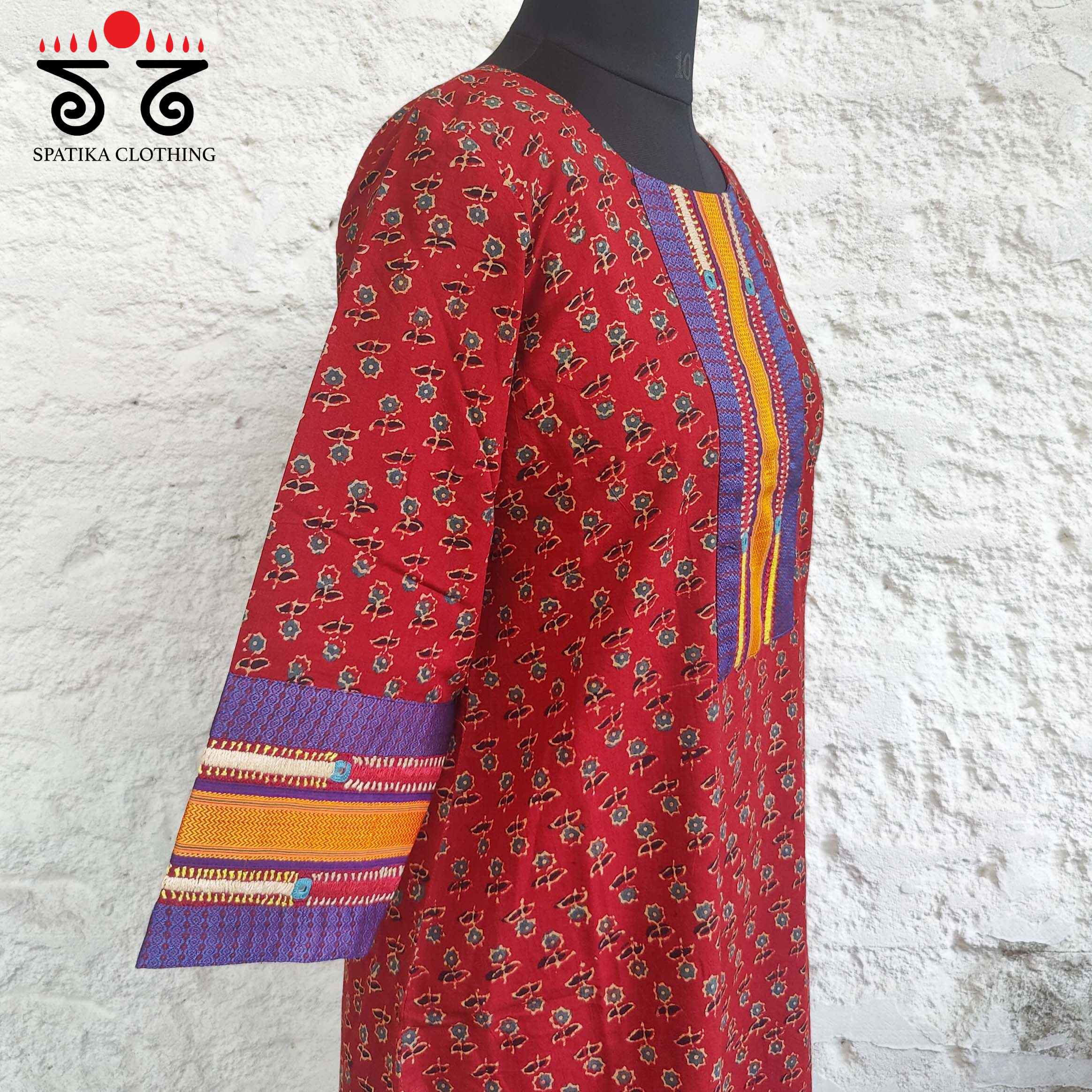 Ajrakh -  Khun Hand Embroidered Kurta