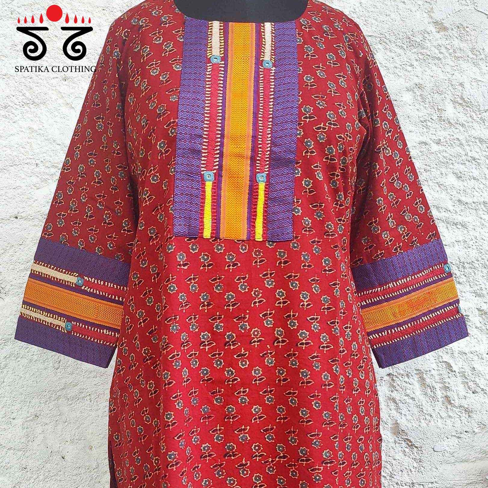 Ajrakh -  Khun Hand Embroidered Kurta