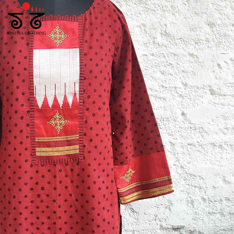 Ajrakh - Ilkal Hand Embroidered Kurta