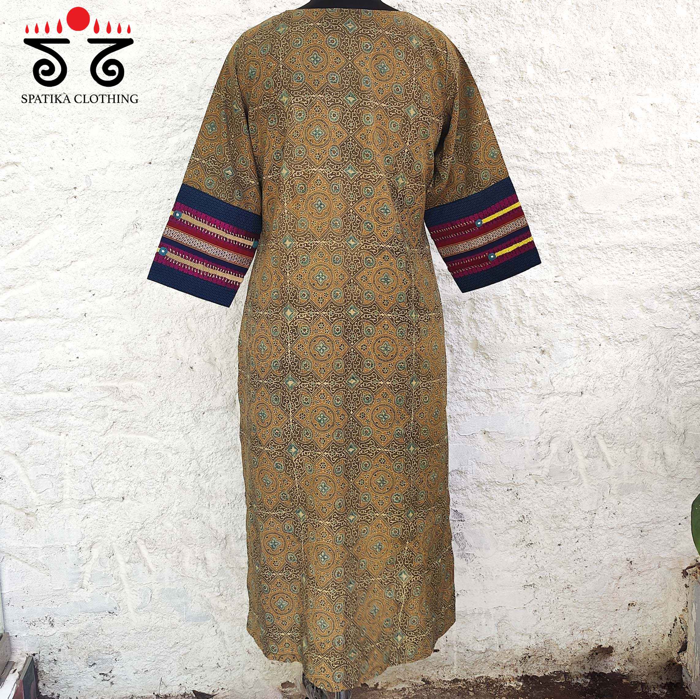 Ajrakh -  Khun Hand Embroidered Kurta