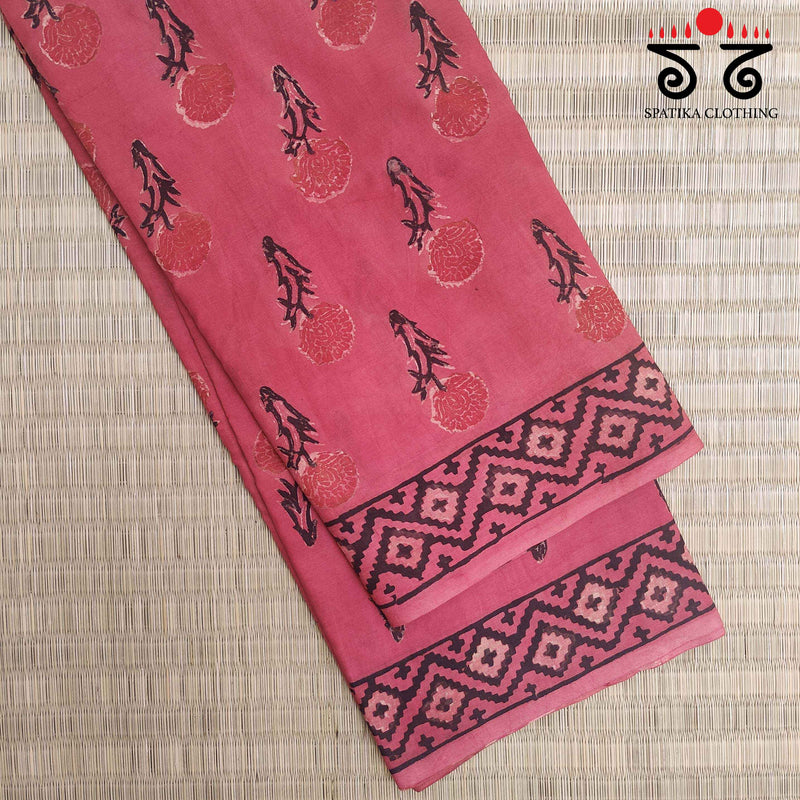 Bagru Handblock Print on Handwoven Cotton Saree