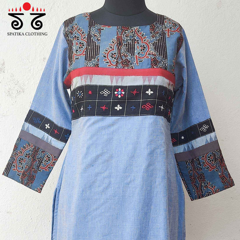 Indigo Patchwork - Hand Embroidered Kurta