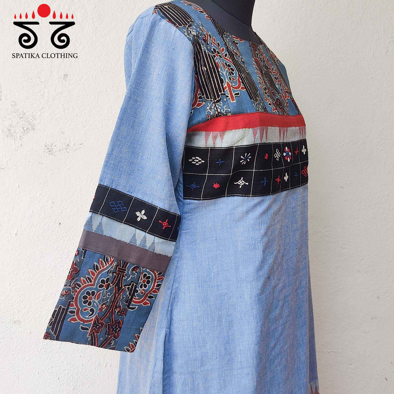 Indigo Patchwork - Hand Embroidered Kurta