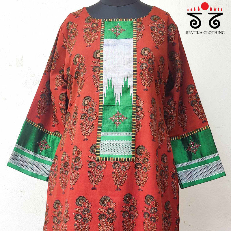 Ajrakh - Ilkal Hand Embroidered Kurta