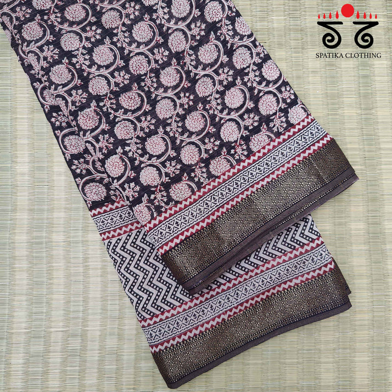 Bagh Handblock Print on Silk Cotton Saree