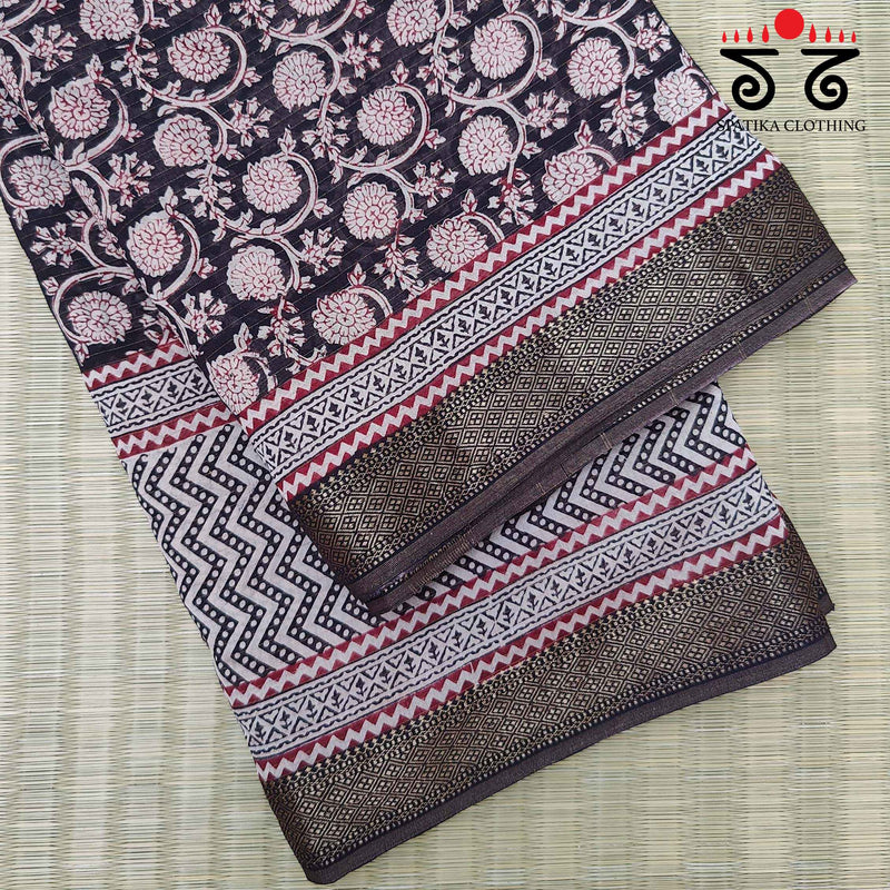 Bagh Handblock Print on Silk Cotton Saree