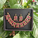 The Square and Beads Neck Set - Terracotta