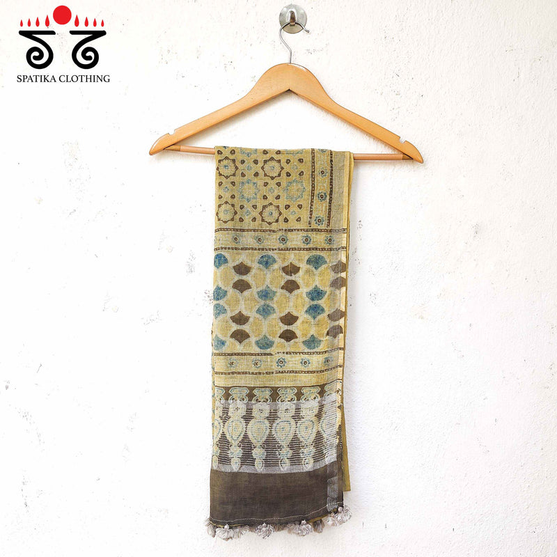 Ajrakh on Linen cotton Stole