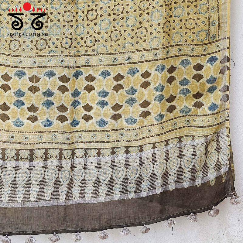 Ajrakh on Linen cotton Stole