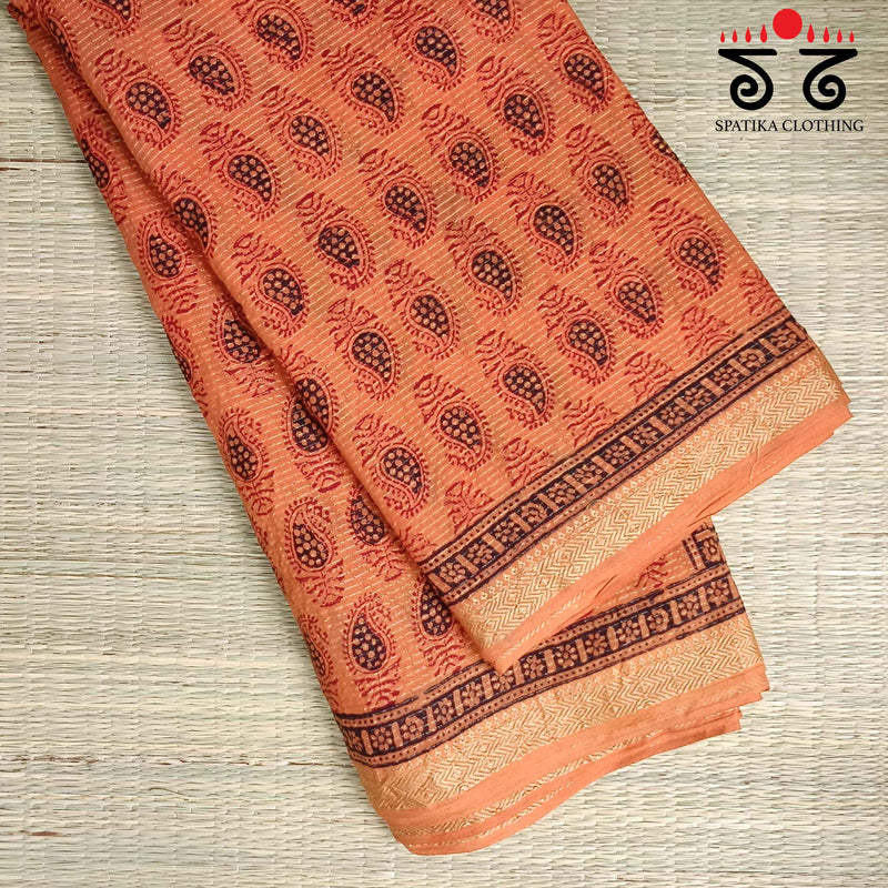 Bagh Handblock Print on Maheshwari Cotton Saree