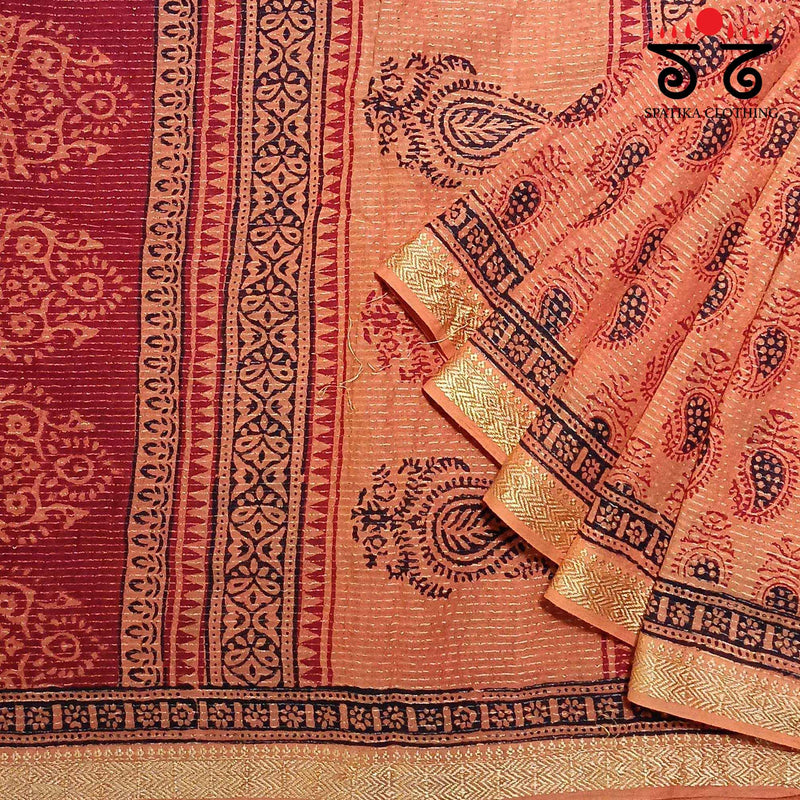 Bagh Handblock Print on Maheshwari Cotton Saree