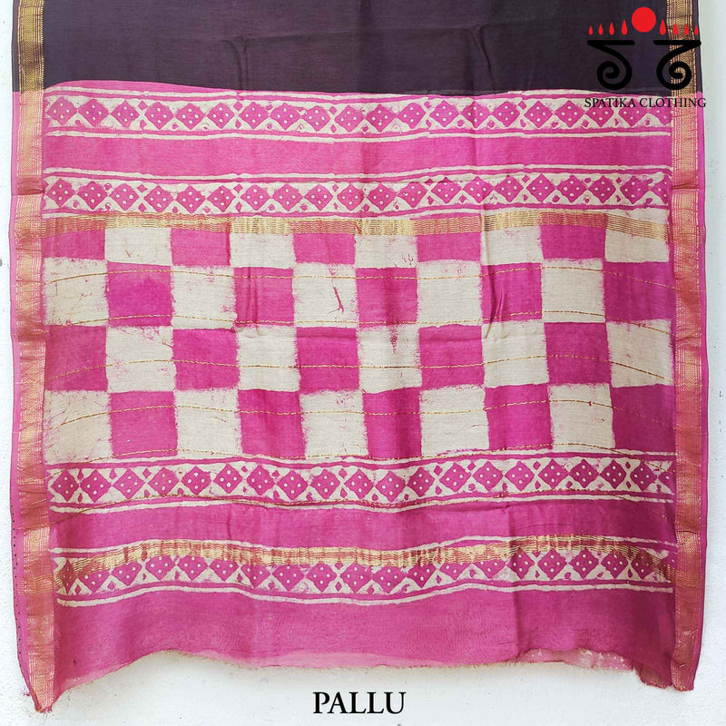 Bagru Handblock Print on Maheshwari Silk Cotton Saree