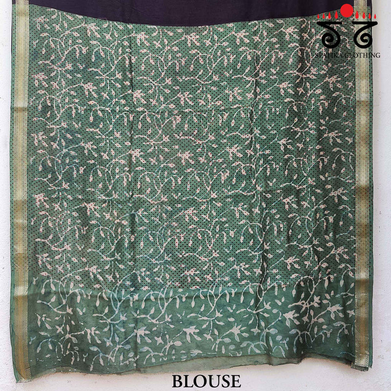 Bagru Handblock Print on Maheshwari Silk Cotton Saree