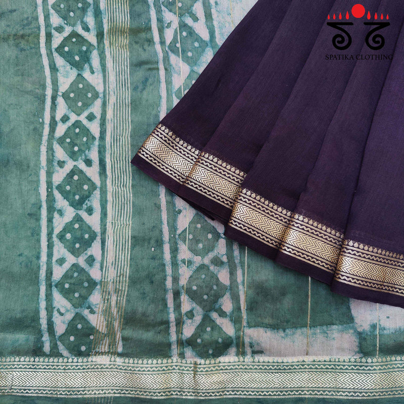 Bagru Handblock Print on Maheshwari Silk Cotton Saree