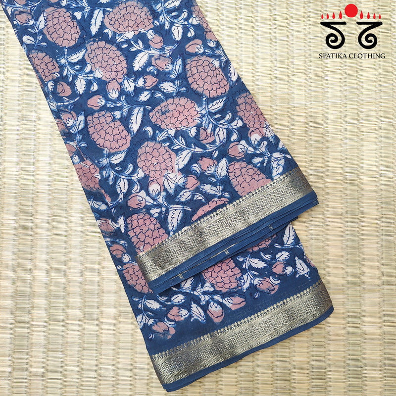 Handblock Print on Maheshwari Cotton Saree