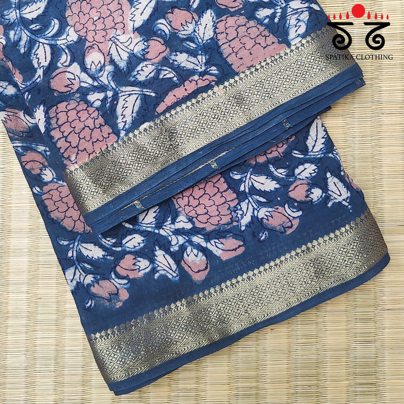 Handblock Print on Maheshwari Cotton Saree