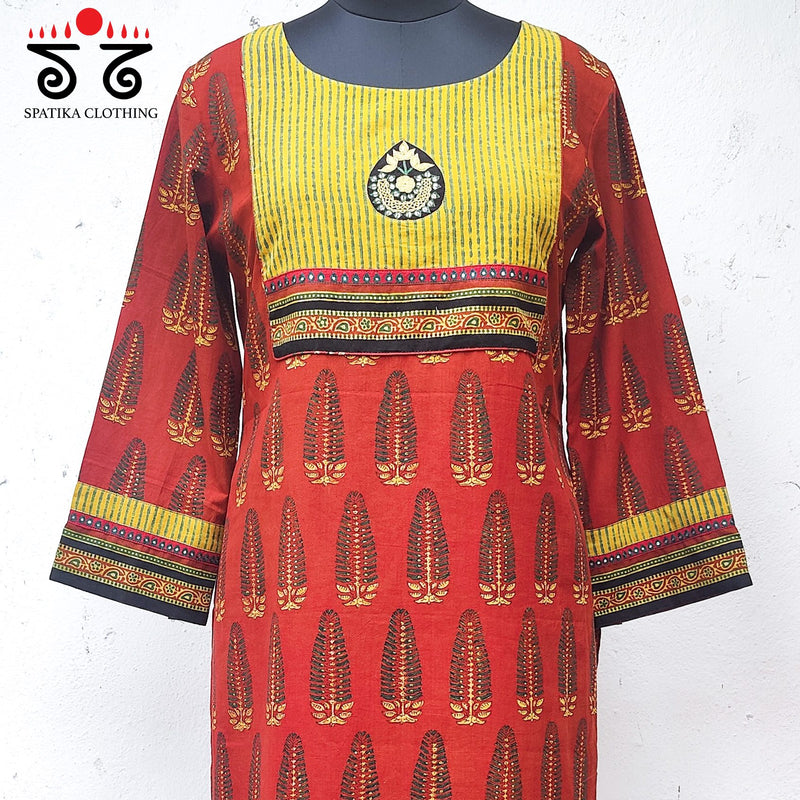 Ajrakh - Inlay Hand Embroidered Kurta