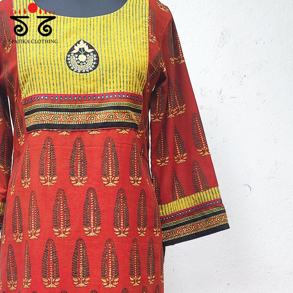 Ajrakh - Inlay Hand Embroidered Kurta