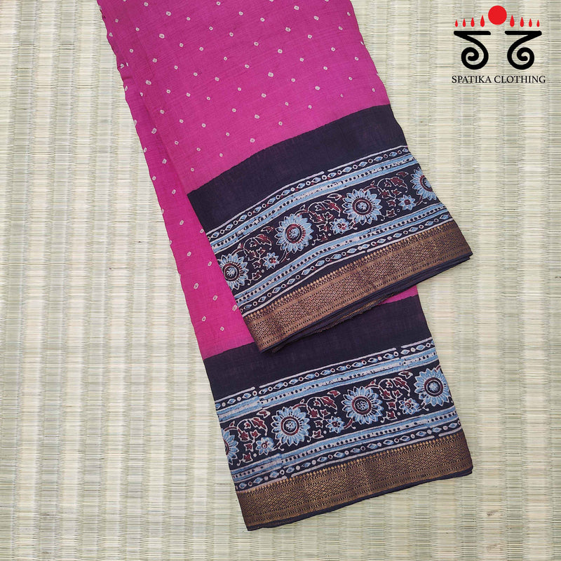 Ajrakh - Bandhani on Mangalagiri Cotton Saree