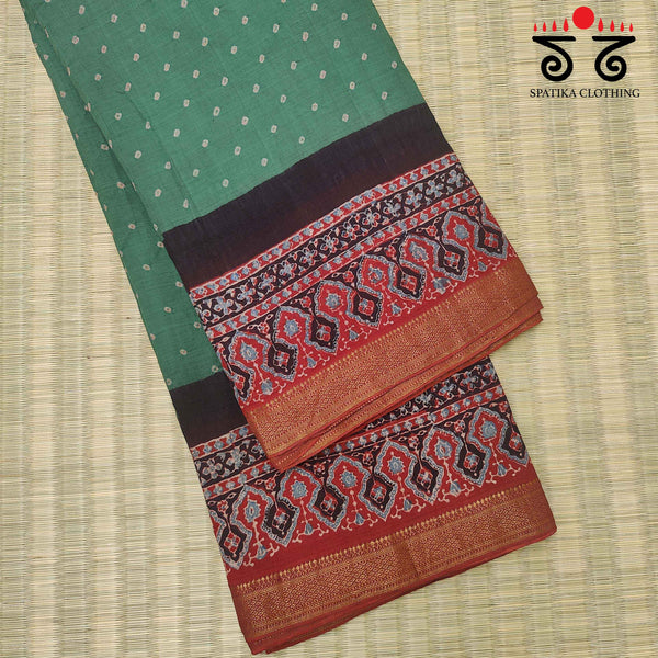 Ajrakh - Bandhani on Mangalagiri Cotton Saree