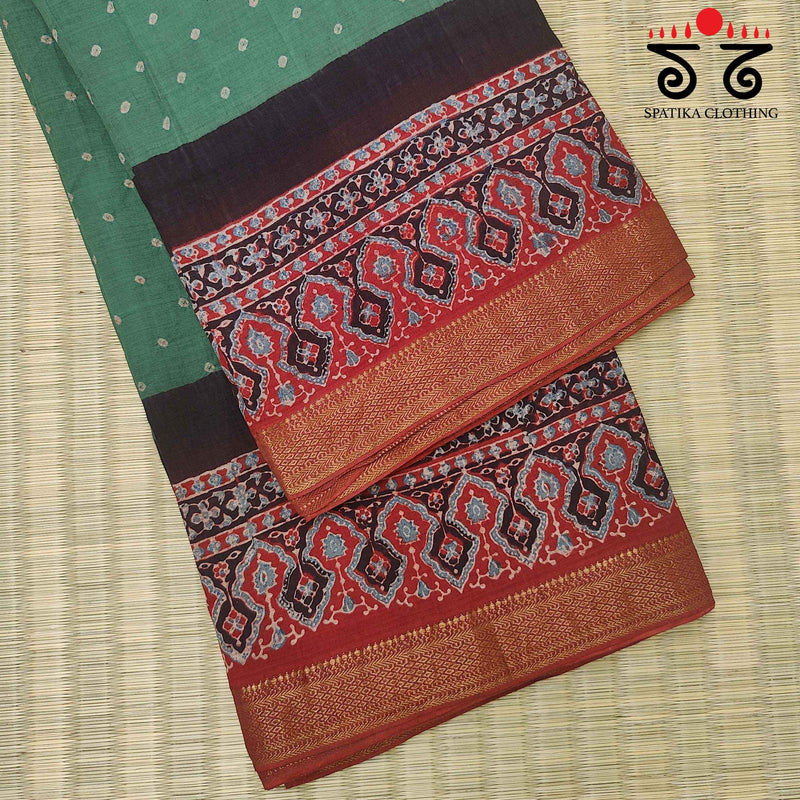 Ajrakh - Bandhani on Mangalagiri Cotton Saree