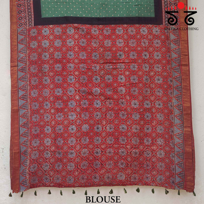 Ajrakh - Bandhani on Mangalagiri Cotton Saree