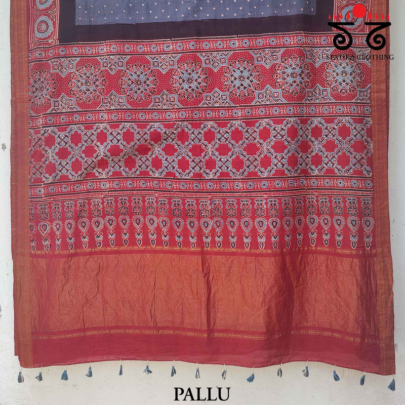 Ajrakh - Bandhani on Mangalagiri Cotton Saree