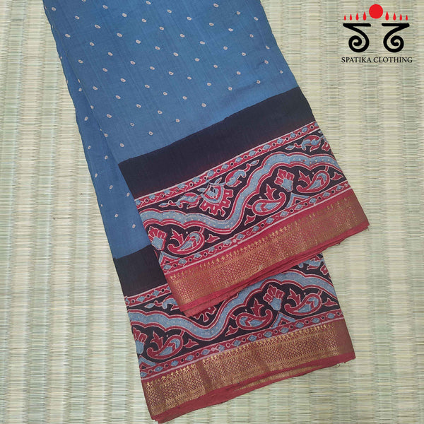 Ajrakh - Bandhani on Mangalagiri Cotton Saree