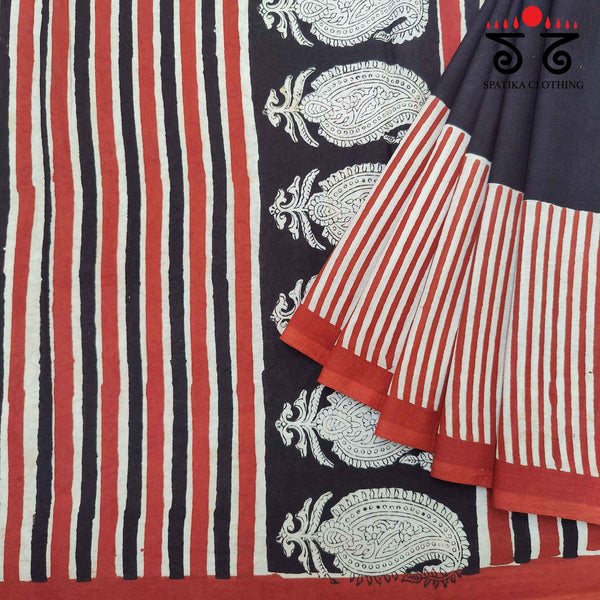 Bagru Handblock Print on Handwoven Cotton Saree