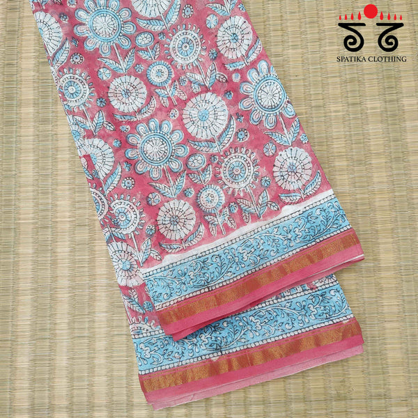 Handblock Print on Chanderi Silk Cotton Saree