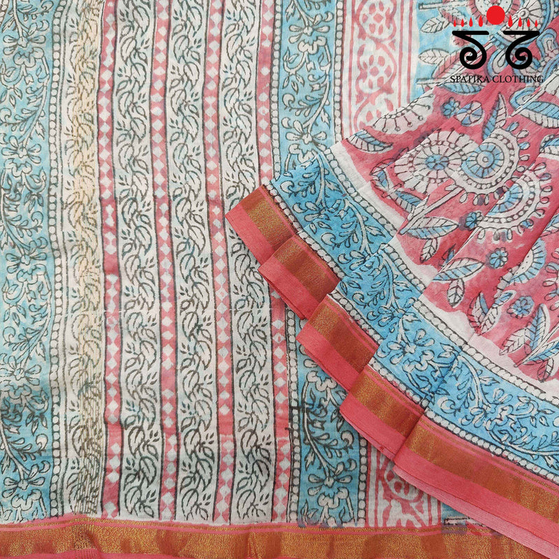 Handblock Print on Chanderi Silk Cotton Saree